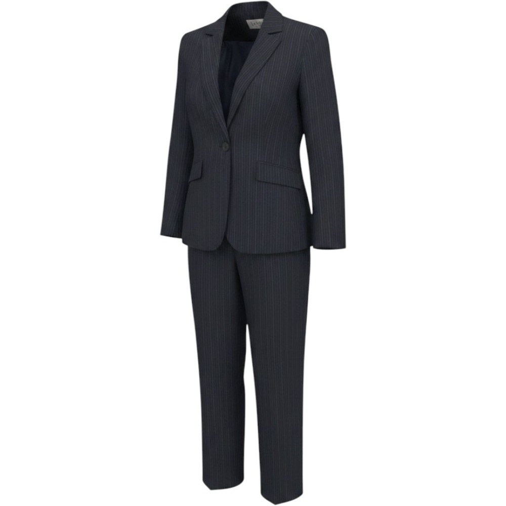Le Suit Pinstriped Pant Suit Women 14P Black White Lined 2 Piece Side Zipper